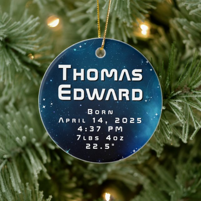 Décoration En Céramique Faire-part de naissance spatial bleu profond céles (Arbre)