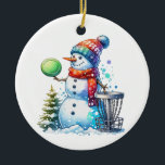 Décoration En Céramique Faites le plus beau Noël par Par | Disk Golf<br><div class="desc">Prenez le plus joyeux Noël par pair. Art à thème de golf sur disque. Joli bonhomme de neige en aquarelle à Santa chapeau à côté d'une corbeille de golf sur disque dans la neige à côté d'un arbre de Noël.</div>