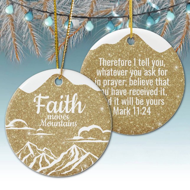 Décoration En Céramique Faith Moves Mountains Gold Sparkle Decor  ⛪️ 🎄 (festive gold sparkle decor
golden glitter design
inspirational christmas
customizable scripture ⛪🎄
)