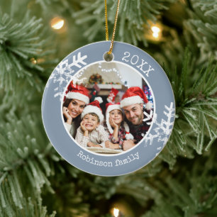 Décoration En Céramique Famille Bleu Poussiéreux Photo Flocon de Neige Noë