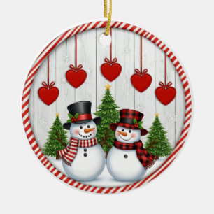 Décoration En Céramique Famille Bonhomme de neige et Cœurs