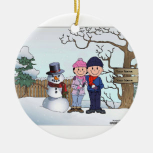 Décoration En Céramique Famille de bonhomme de neige - couple