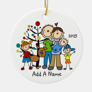Décoration En Céramique Famille de bonshommes 3 enfants et chien