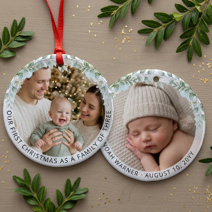 Décoration En Céramique Famille de trois personnes, première photo de Noël