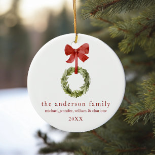 Décoration En Céramique Famille Keepsaké Noël Vert Bow rouge