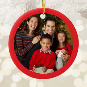 Décoration En Céramique Famille Noël Photo Bright Red Frontière