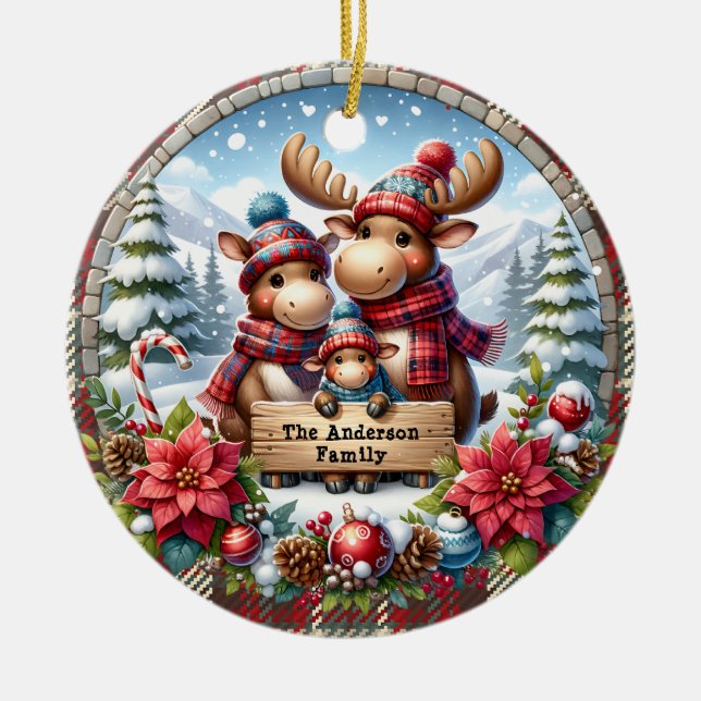 Décoration En Céramique Famille personnalisée de trois rennes Noël (Devant)