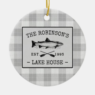 Décoration En Céramique Family Lake House Oars Poisson Russe Blanc Plaid