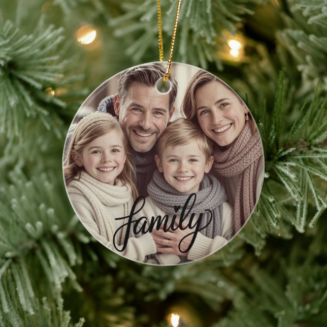 Décoration En Céramique Family Love Black Script Custom Photo Ornament (Arbre)