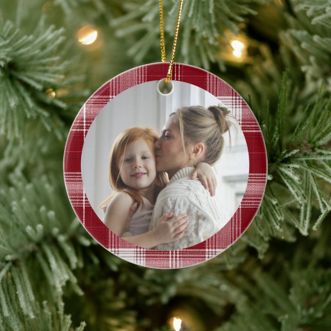 Décoration En Céramique Family Photo Red Plaid Christmas Ornament (Arbre)