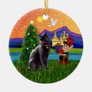 Décoration En Céramique Fantaisie de Noël - chat bleu russe