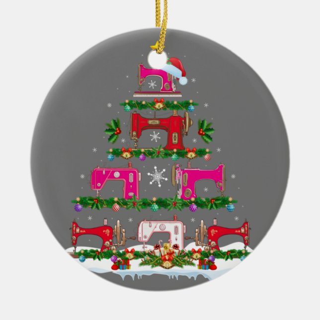 Décoration En Céramique Fantastique éclairage de Noël Machine à coudre Arb (Devant)