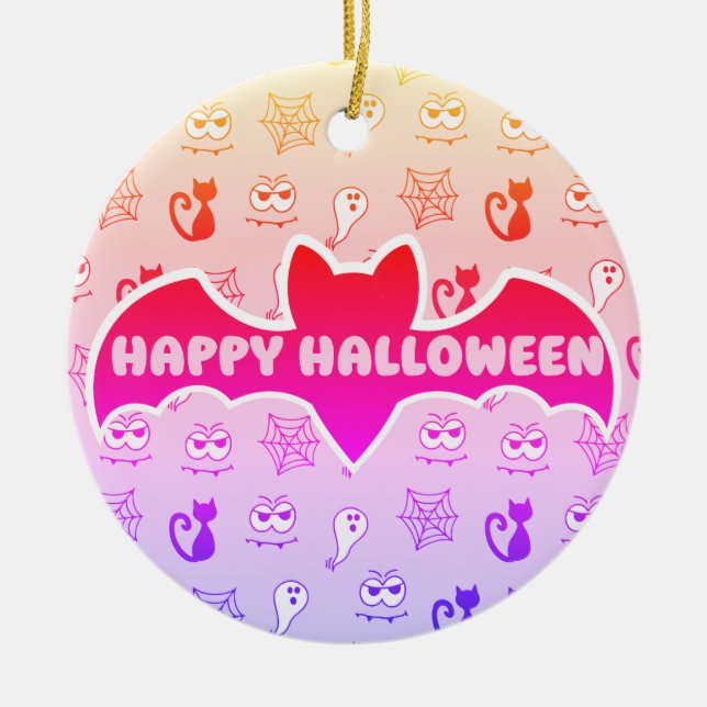 Décoration En Céramique Fantôme, toiles d'araignées et chats noirs arc-en- (Devant)