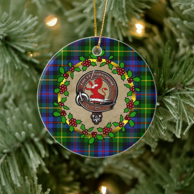 Décoration En Céramique Farquharson Clan Badge & Tartan Personnalisé Noël (Arbre)