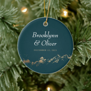 Décoration En Céramique Faux Gold Painterly Mountains Noms et Date