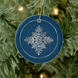 Décoration En Céramique Faux Silver Foil Flèche De Neige Sur Bleu (Pas Vér
