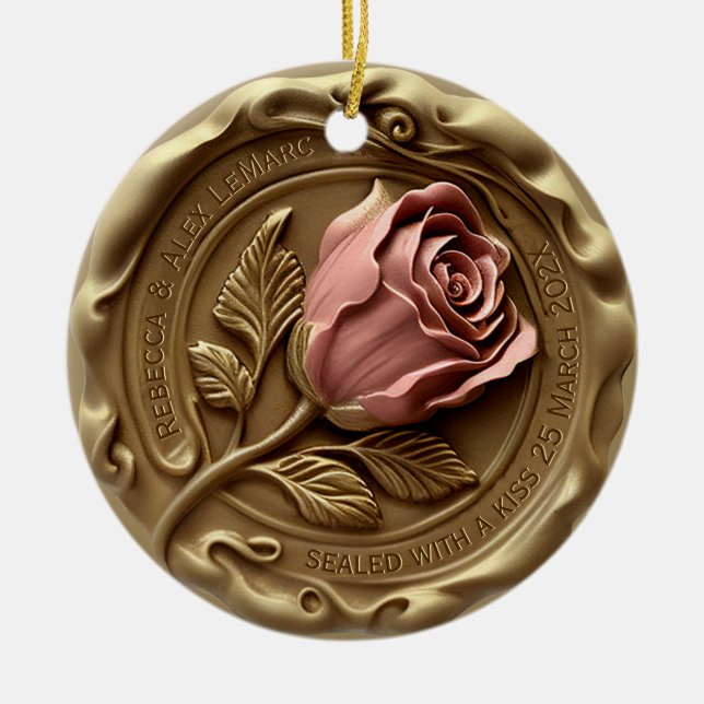 Décoration En Céramique Faux Wax Stamp Gold Pink Rose Flower Anniversary (Devant)