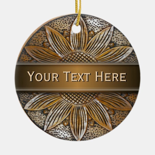 Décoration En Céramique Faux Wood Tournesol Photo Céramique Arrondi Orneme (Devant)