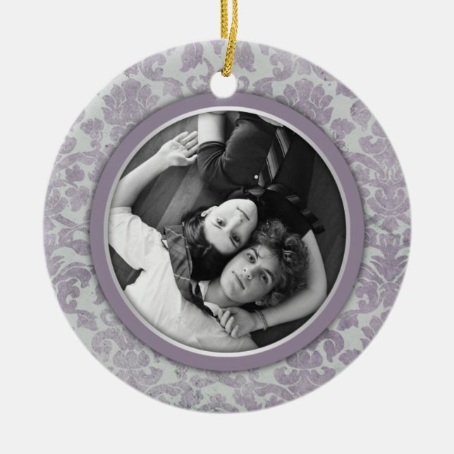 Décoration En Céramique Faveur de mariage damassé d'argent de lavande (Devant)