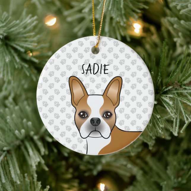 Décoration En Céramique Fawn Boston Terrier Cartoon Dog & Custom Name (Arbre)