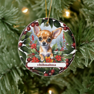 Décoration En Céramique Fawn Chihuahua Puppy Holiday Joie Personnalisée No