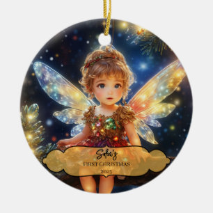 Décoration En Céramique Fée bébé magique avec des ailes dans un sapin de N