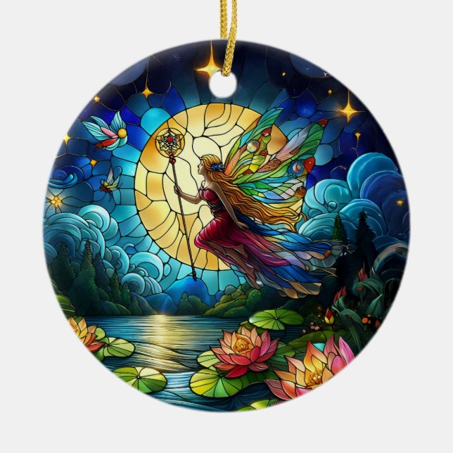 Décoration En Céramique Fée de vol au clair de lune en verre coloré  (Devant)