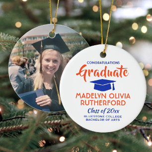 Décoration En Céramique Félicitations Orange et Blue Graduation Photo