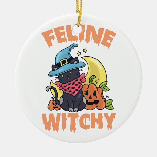 Décoration En Céramique Feline Witchy Funny Éffrayant Halloween Chat Kitte (Devant)