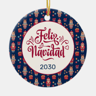 Décoration En Céramique Feliz Navidad Folk Santa Renne Ceramique Bleu Pers