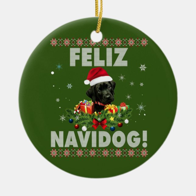 Décoration En Céramique Feliz Navidog Black Labrador Chien laide laide (Devant)