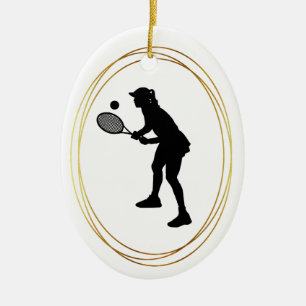 Décoration En Céramique Female Tennis Player Silhouette Christmas Ornament