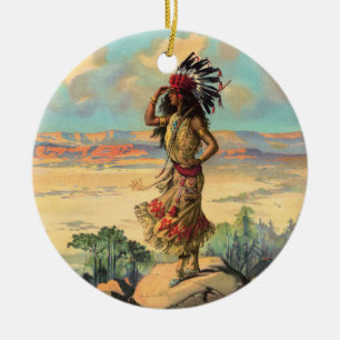 Décoration En Céramique Femme amérindienne vintage avec coiffe artistique
