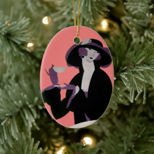 Décoration En Céramique Femme Art Déco vintage, Thé d'après-midi et Cupcak