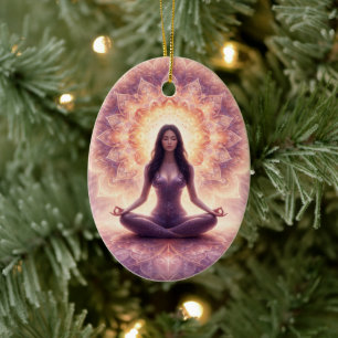 Décoration En Céramique Femme de méditation mandala lumineux Nom personnal