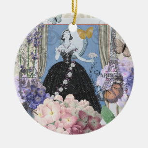 Décoration En Céramique Femme élégante bleue Robe florale Chic