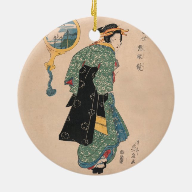 Décoration En Céramique Femme japonaise Kimono : Ukiyo-e Woodblock Imprime (Dos)