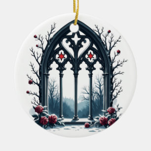 Décoration En Céramique Fenêtre gothique d'hiver avec des roses
