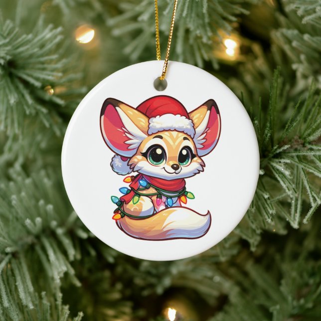 Décoration En Céramique Fennec Joyeux Noël Animaux d'hiver mignons Fennecs (Arbre)