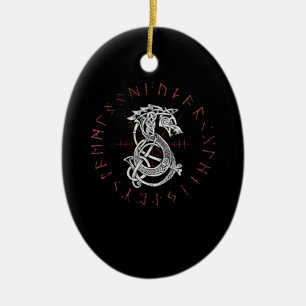 Décoration En Céramique Fenrir Wolf d'Odin Celtic Norse Runes Distressed