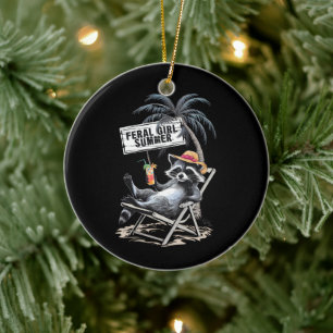 Décoration En Céramique Feral Girl Summer Beach Funny Raccoon