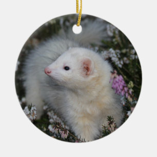Décoration En Céramique Ferret blanc en fleurs