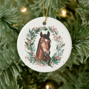 Décoration En Céramique Festif Cheval équestre Wreath Joyeux Noël