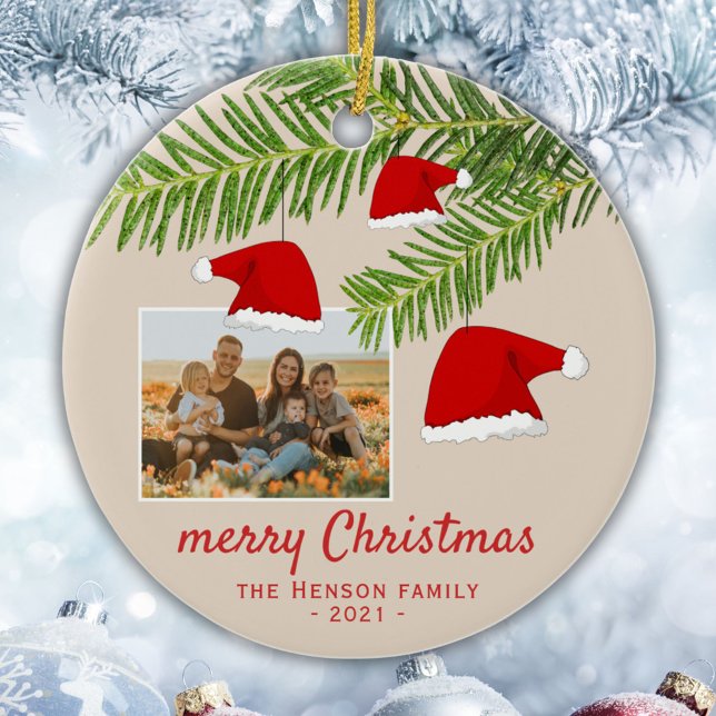 Décoration En Céramique Festif Red Santa Hat Pine Joyeux Noël Photo (Créateur téléchargé)