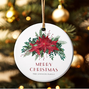 Décoration En Céramique Festif Rouge Poinsettia Floral Joyeux Noël