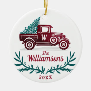 Décoration En Céramique Festif Vintage Camion Rouge Arbre de Noël Monogram
