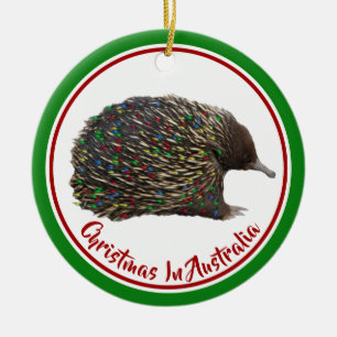 Décoration En Céramique Festive Australia Echidna wearing Christmas Lights