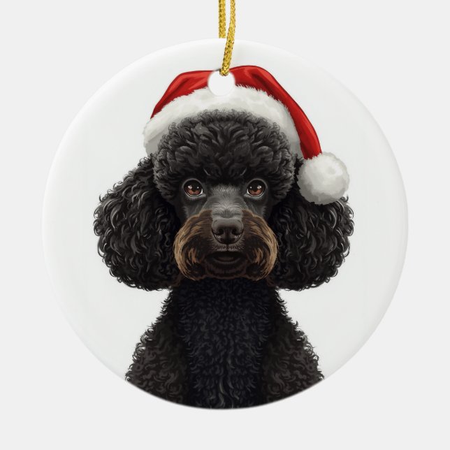 Décoration En Céramique Festive Black Poodle Dog in Santa Hat Illustration (Devant)