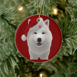 Décoration En Céramique Festive Cute Cartoon Style Chien Samoyé avec Père 