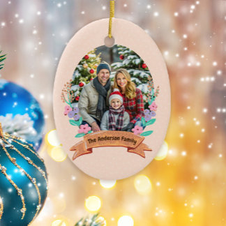 Décoration En Céramique Festive Floral Wreath Christmas Baby Pink Photo